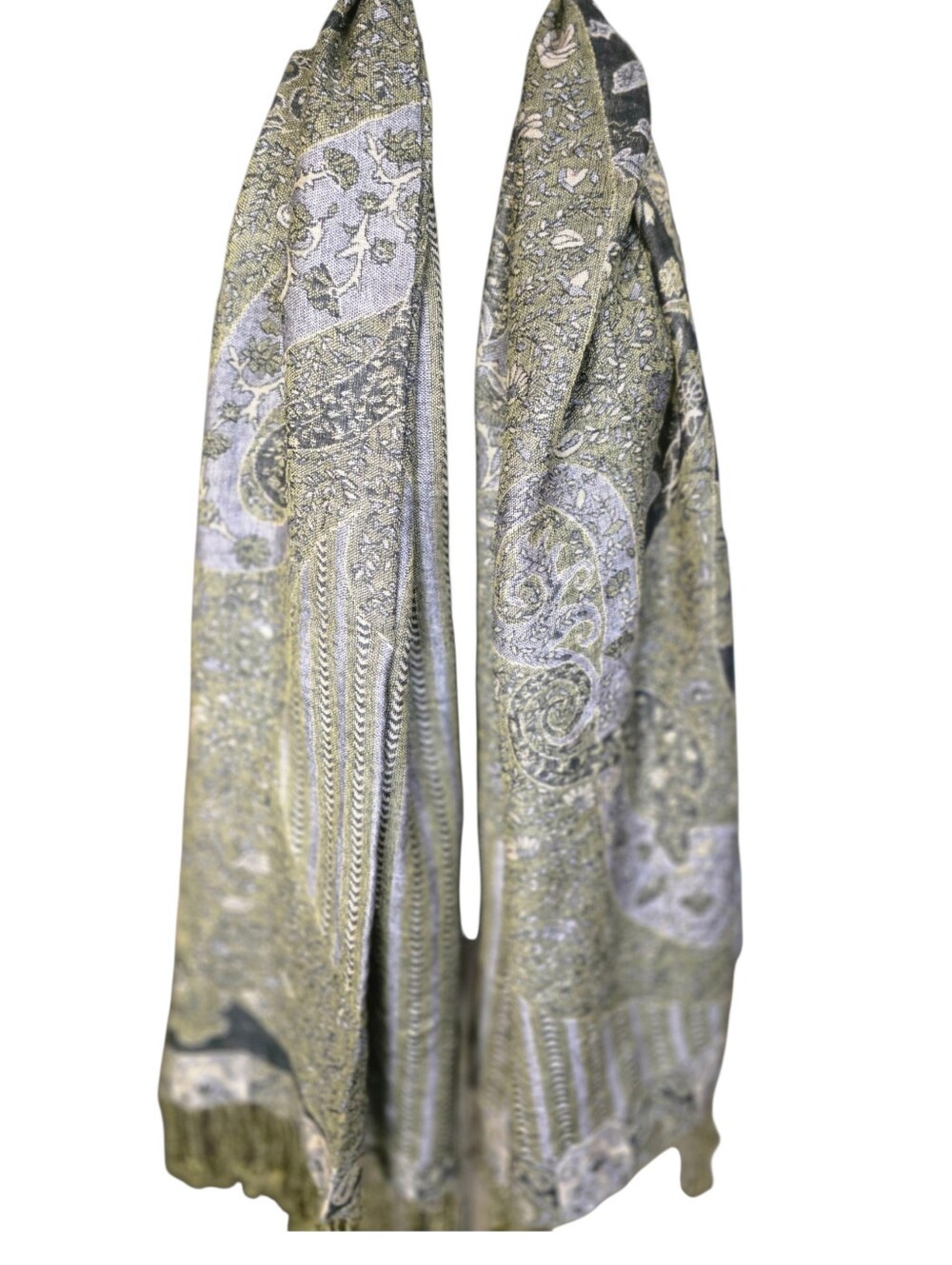 Pashmina & Silk Elegant Gold and Black Scarf - Picture 9 of 10